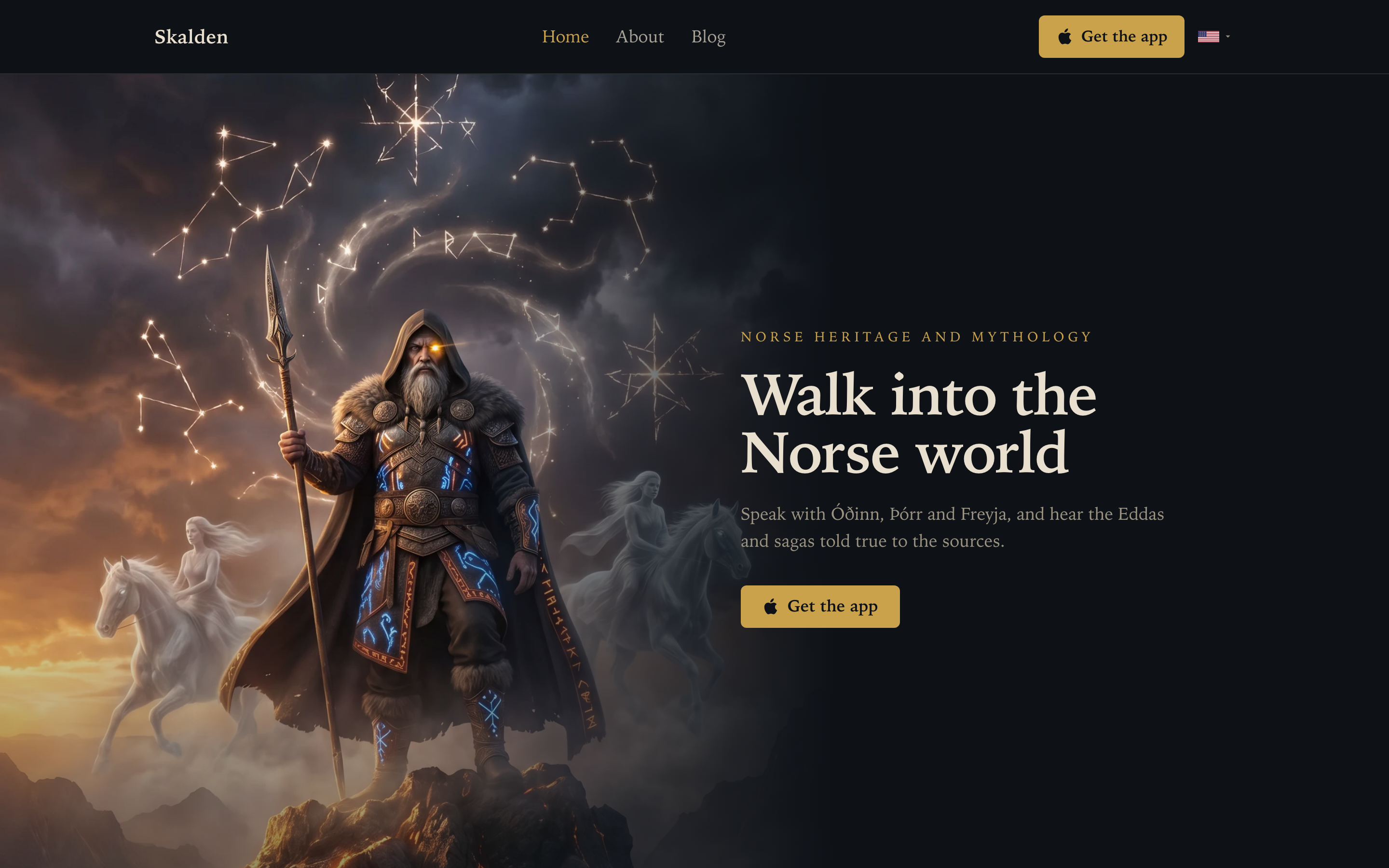 Skalden, a dark cinematic Norse mythology companion site we designed and built.